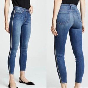 L'Agence Jeans 24 Margot High Rise Skinny Metallic Gold Stripe